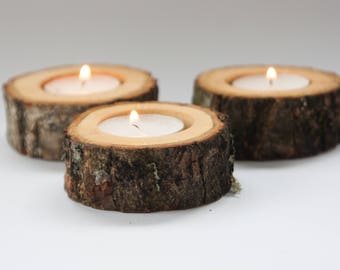 20 rustic candle holders, tea light holder, oak candleholders, rustic wedding decor, log holder, wedding favors, christmas decor