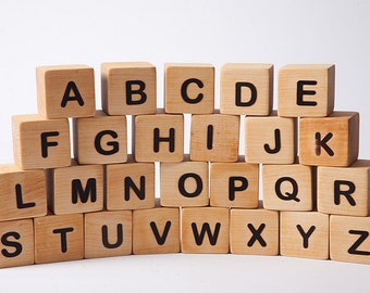 Natural Wooden Alphabet Letter Blocks for Toddlers and Kids