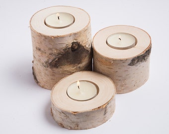 3 birch candle holders, tea light holder, woodland wedding centerpiece, rustic wedding decor, home decor, country wedding, christmas decor