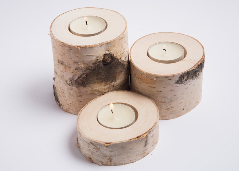 3 Birch Candle Holders Tea Light Holder Woodland Wedding Etsy