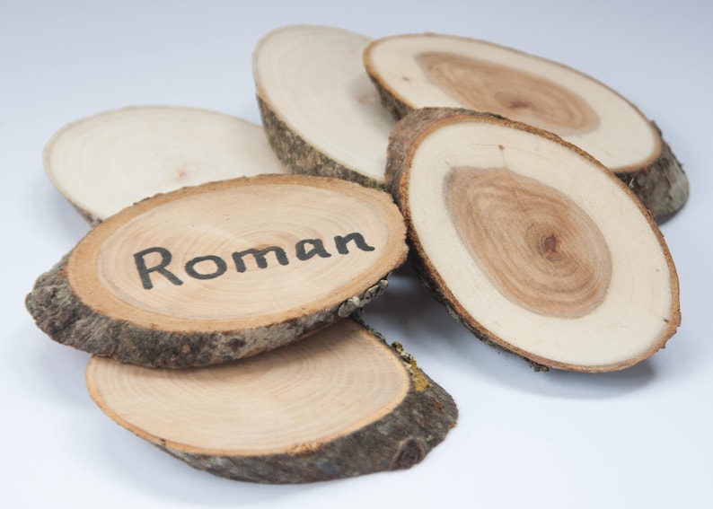 rustic place cards wooden place cards. rustic wedding decor Set of 20 wooden slices wedding favors oval tags slices place settings