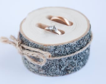 Rustic ring bearer pillow,  wedding wood slice, rustic ring box,  birch wedding decoration, wood wedding decor, ring pillow alternative,