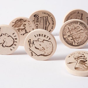 Wooden money coins, play money, American cents, math game, wooden toys, eco friendly toys. image 2