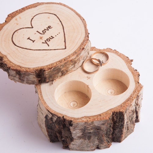 Vintage Wooden Wedding Ring Bearer Box Engagement Ring Holder Jewelry Ring Box 