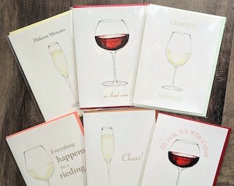 Wine-Themed Greeting Cards (Set of 6)