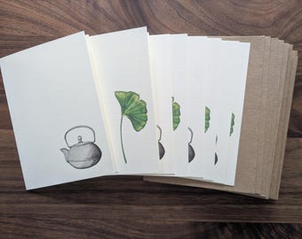 Tea Pot & Ginkgo Note Cards  (set of 8)