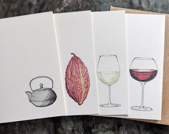 Tea, Wine & Chocolate Illustrated Note Cards  (set of 8)