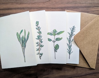 Herb Garden Illustrated Tiny Folded Note Cards  {Set of 8}  - A1, blank inside