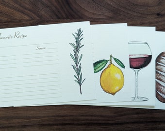 Al Fresco Personalized Recipe Cards: Bread, Wine, Lemon and Herbs