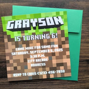 Personalized Mine Themed Printed Birthday Party Invitation