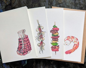 Barbecue Illustrated Note Cards  (set of 8)