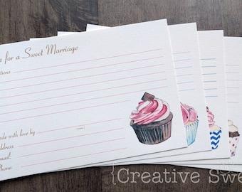 Bridal Shower "Recipe for a Sweet Marriage" Cupcake Note Cards {Set of 20}