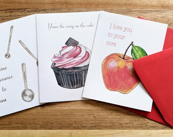 Hand-Drawn Food-Themed Greeting Cards (set of 3)