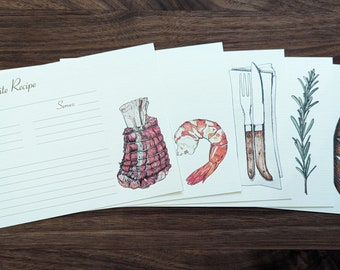 Surf and Turf Personalized Recipe Cards {Set of 20} Summer BBQ Father's Day gift