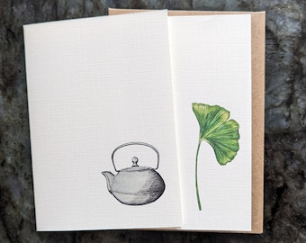 Tea Pot & Ginkgo Note Cards  (set of 8)