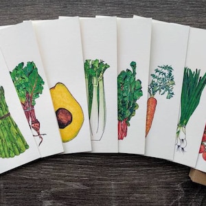 Vegetable Garden Illustrated Tiny Folded Notecards {Set of 8} Farmers Market