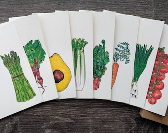 Vegetable Garden Illustrated Tiny Folded Notecards  {Set of 8}  - A1, blank inside