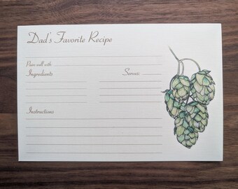 Beer Pairing Personalized Recipe Cards {Set of 20} Hops Illustration