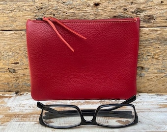 Bolsa de cremallera de cuero // Bolsa de cuero rojo // Bolsa de cremallera de cuero rojo // Bolsa de cremallera // Regalo para un amigo // Bolsa de cuero hecha a mano