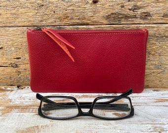 Bolsa de cremallera de cuero // Bolso de cuero rojo // Bolsa de cremallera de cuero rojo // Bolsa de cremallera // Bolso de cuero hecho a mano // Regalo para ella // Bolso de cuero