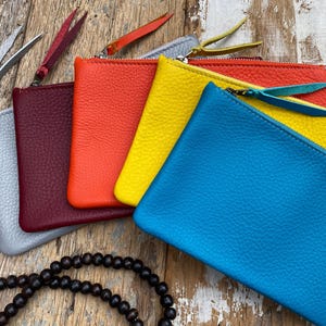 Leather Zipper Pouch / Orange Leather Bag / Zipper Pouch / Gift for Friend / Gift for Women / Minimalist Leather Bag // Handmade Leather Bag