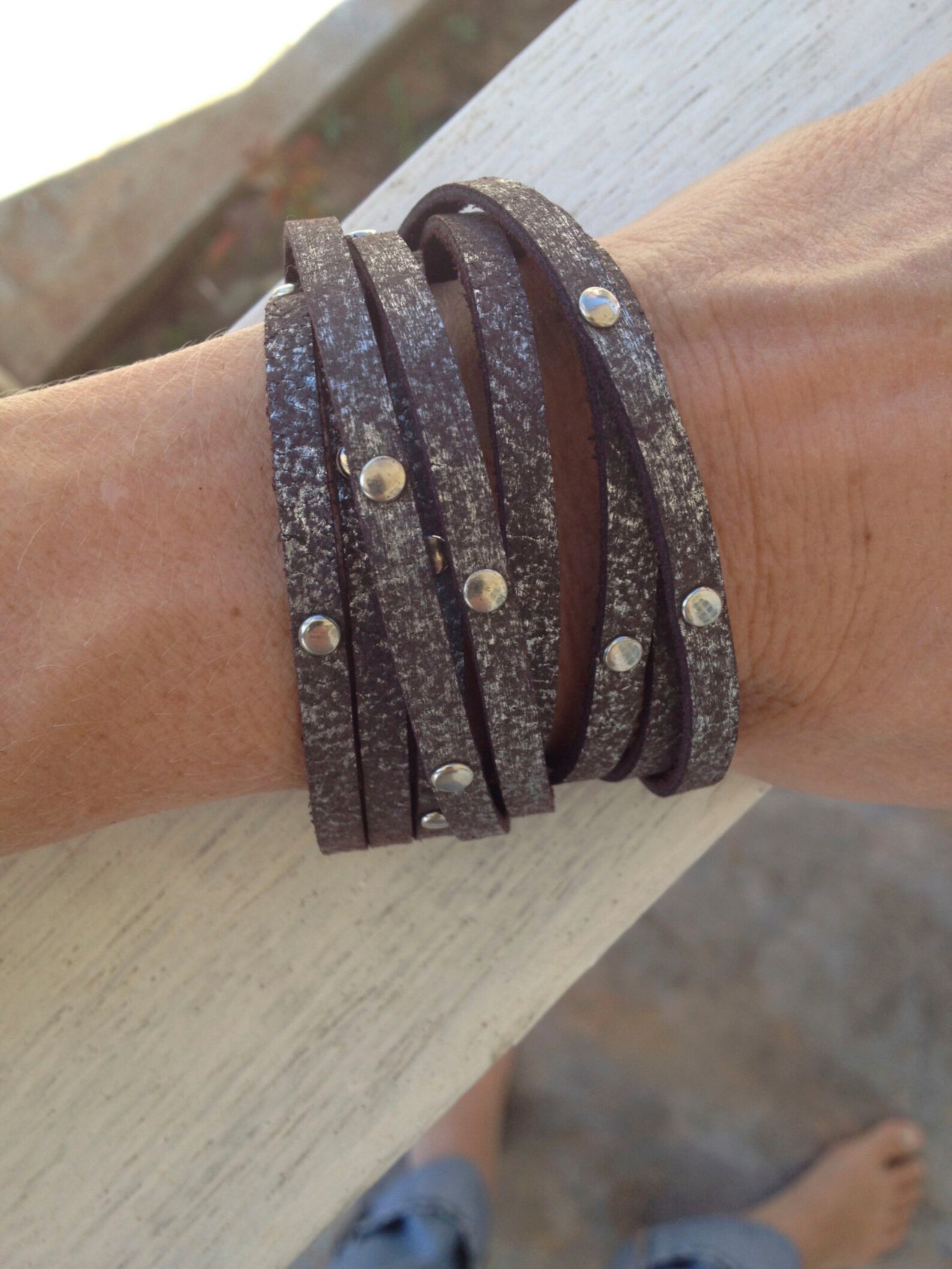 Triple Wrap Metallic Leather Bracelet // Metallic Leather Bracelet