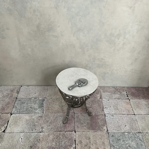 Silver hand mirror antique look vanity dressing table accessory, 1:12th scale miniature dollhouse decor