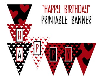 happy birthday banner birthday party printable sign red etsy