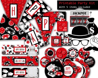 Casino Birthday Party Kit, Printable Poker Theme (5 Items)