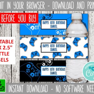 Étiquettes de bouteille de jeu vidéo, Gamer Party imprimable modifiable TÉLÉCHARGEMENT INSTANTANÉ Water Bottle Wrapper