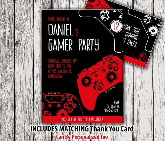 Gamer Party Invitation, Gamer Invitation, Printable Video Game Birthday Invitation & Thank You Card, Video Game Party Invite, Gamer Birthday Il_570xn