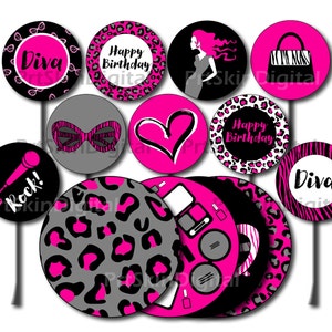 Diva Cake Topper, Printable Diva Party Cupcake Topper, Diva Birthday Party Centerpiece, Glamour Party, Girl Birthday Party, Leopard Party
