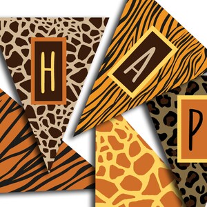 Safari Birthday Banner, Happy Birthday Banner, Jungle Birthday Banner, Safari Birthday Party, Animal Print INSTANT DOWNLOAD Printable Banner