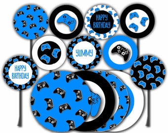 Video Game Party Cupcake Toppers Printable Cake Topper Happy | Etsy Israel