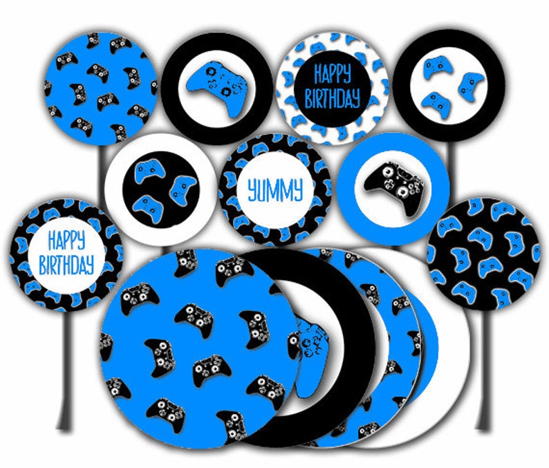 Cupcake Toppers Video Game Happy Birthday Centerpiece,Gamer Birthday Party Decorations INSTANT DOWNLOAD Gaming Party Printable Cake Topper
