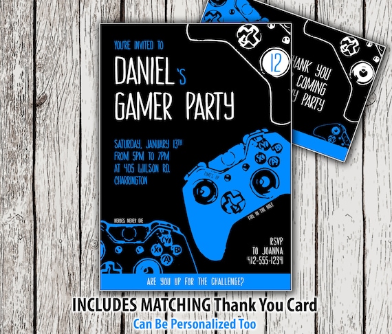 Printable Gamer Party Invitation, Video Game Birthday Invitation & Thank You Card, Video Game Party Invite, Custom Birthday Party Invitation Il_570xn