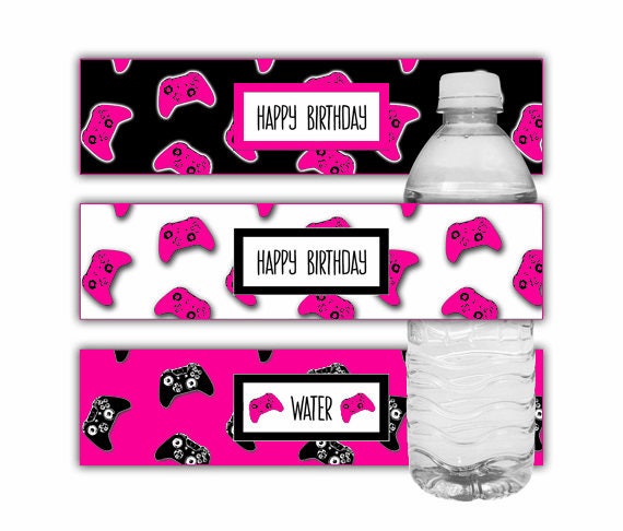 Printable Gamer Party Bottle Labels, Video Game Party Water Bottle Label, Water Bottle Stickers, Girl Gamer Birthday Party Decorations Il_570xn