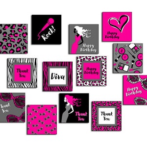 Diva Party Favor Tags, Printable Thank You Tags, Pink Tags, Diva Birthday Digital Tags, Pink Birthday Gift Labels Spa Party INSTANT DOWNLOAD