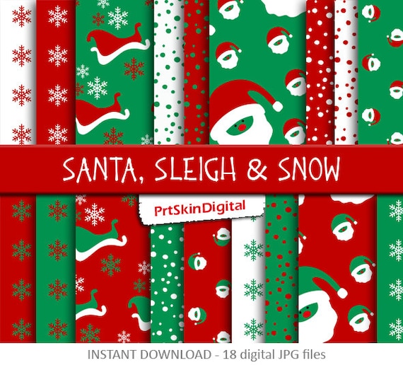 Christmas Digital Paper Pack Santa Sleigh Snow Etsy