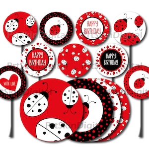 Ladybug Cake Topper, Ladybug Centerpieces, Ladybug Cupcake Toppers, Lady Bug Birthday, DIY Printable Party - INSTANT DOWNLOAD