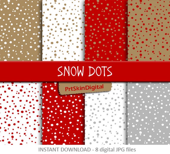 Snow Digital Paper, Christmas Digital Paper "Snow Dots" with Red White & Brown Polka Dot Backgrounds Il_570xn