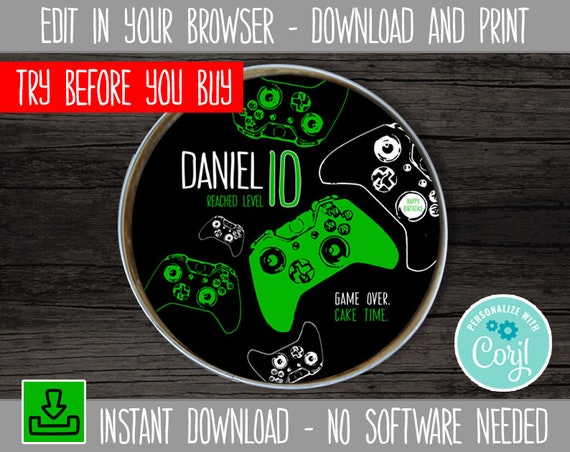 Editable Video Game Cake Topper, Printable Cake Topper Image for Gamer ...