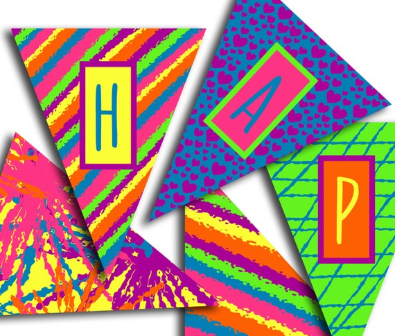 Happy Birthday Banner - Crazy Colorz Birthday Party Printable Sign, Psychedelic Multicolor DIY Printable Banner INSTANT DOWNLOAD Il_570xn