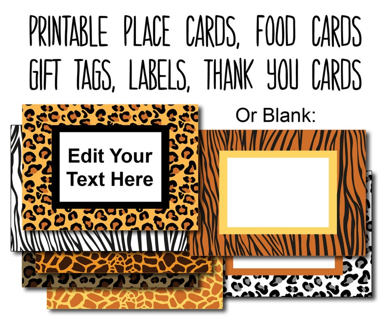 Editable Tags Thank You Tags Editable Labels Safari Birthday Food Tags Food Cards Safari Baby Shower Printable Food Labels Place Cards