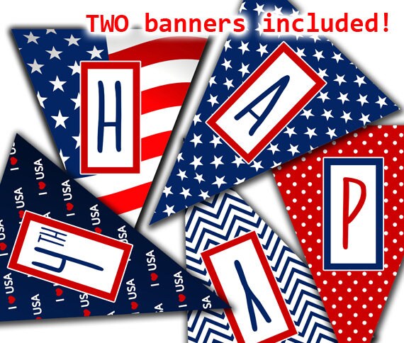 Happy 4th of July Banner, Printable Red White and Blue Banner, American Flag Banner, INSTANT DOWNLOAD, 4th of July Party, Fourth of July Il_570xn