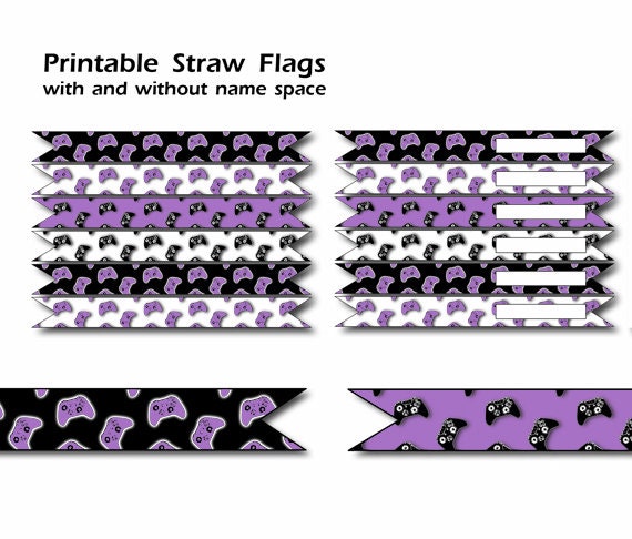 Printable Video Game Party Straw Flags, Girl Video Game Birthday, Girl Gamer Party, Gaming Party Printable Drink Flags, Cupcake Toppers Il_570xn