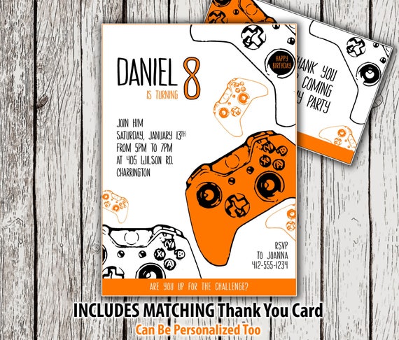 Printable Gamer Party Invitation, Video Game Birthday Invitation & Thank You Card, Video Game Party Invite, Custom Birthday Party Invitation Il_570xn
