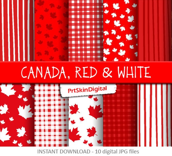 Canada Digital Paper, Red and White Digital Paper, Canadian Maple leaf, Gingham Digital Paper, Stripe Digital Paper, Canada Day, Patriotic Il_570xn
