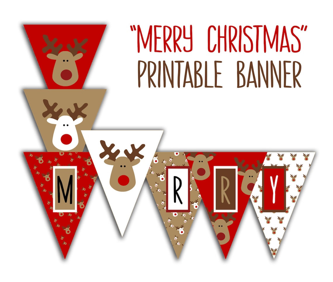 Merry Christmas Banner Christmas Party Printable Sign Etsy
