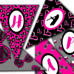 Diva Birthday Banner, Girl Birthday Banner, Printable Birthday Banner, Happy Birthday Banner, Diva Party Decorations, Leopard Party, Glamour